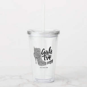Personalised Girls Trip Disco Mirror Silver Boots Acrylic Tumbler