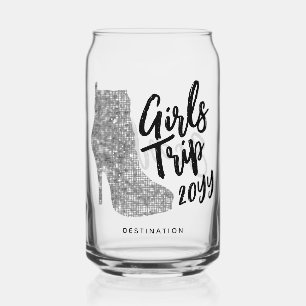 Personalised Girls Trip Disco Mirror Silver Boots Can Glass