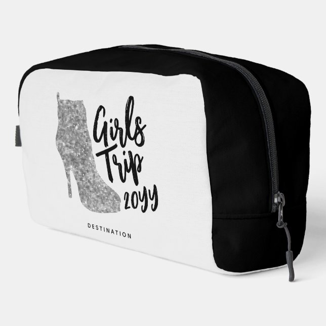 Personalised Girls Trip Disco Mirror Silver Boots Dopp Kit (Right Corner)