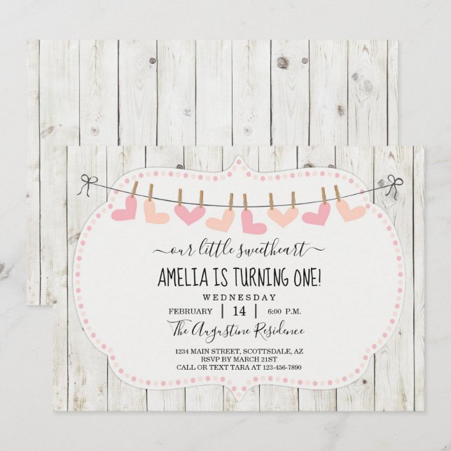 Personalised Girls Valentine Day Birthday Party Invitation (Front/Back)