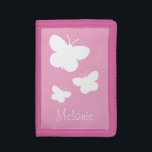 Personalised girl's wallet with cute butterflies<br><div class="desc">Personalised pink kid's wallet with cute butterflies. Cute Birthday or Christmas gift idea for little girls. Personalise with name or monogram letter of your child. Make one for your grandchild,  daughter,  granddaughter etc. Girly animal silhouette design.</div>