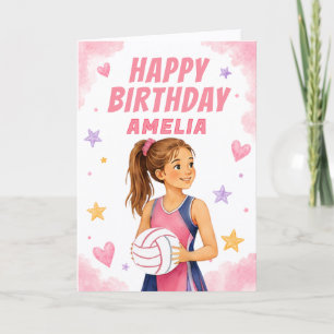 Personalised Girls Watercolor Netball Card