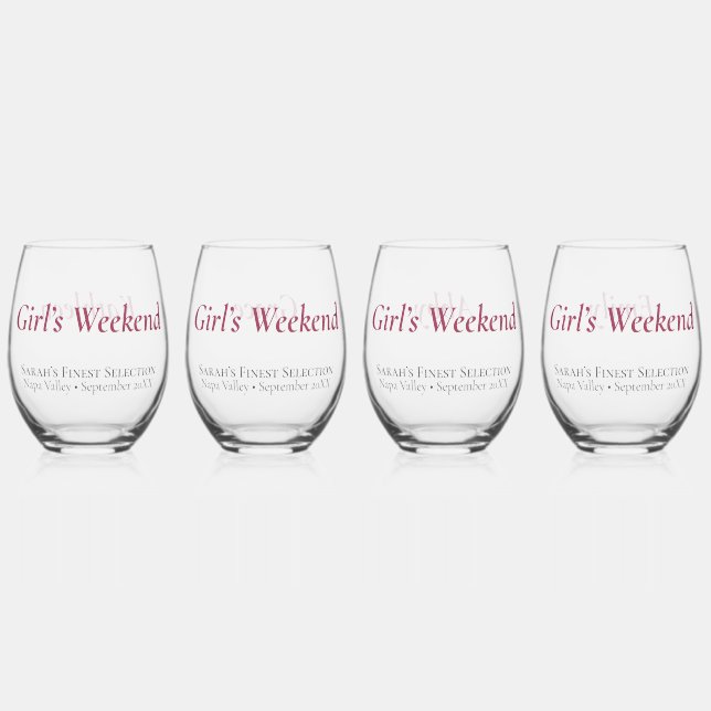 Personalised Girls Weekend Stemless Wine Glass Set (Front)