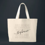Personalised Girls Weekend Trip Custom Name Large Tote Bag<br><div class="desc">Large Personalised Name Girls Weekend Trip Custom Tote Bag with editable text and wording for your date,  destination or location,  name,  and fun quote like "besties,  buds,  and beverages" makes a fun and useful keepsake for your girlfriends,  besties,  women's and mum's travel group,  or bridesmaids.</div>