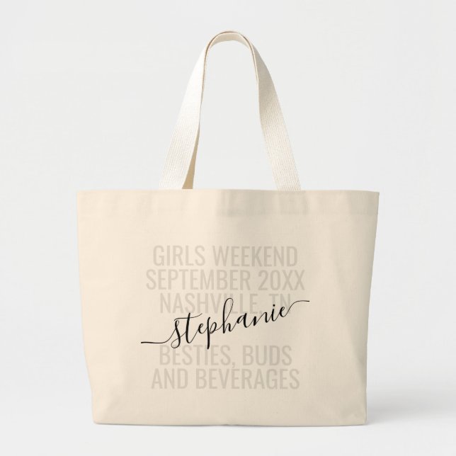 Personalised Girls Weekend Trip Custom Name Large Tote Bag (Front)