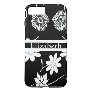 Personalised Girly Black & White Floral With Name iPhone 8 Plus/7 Plus Case