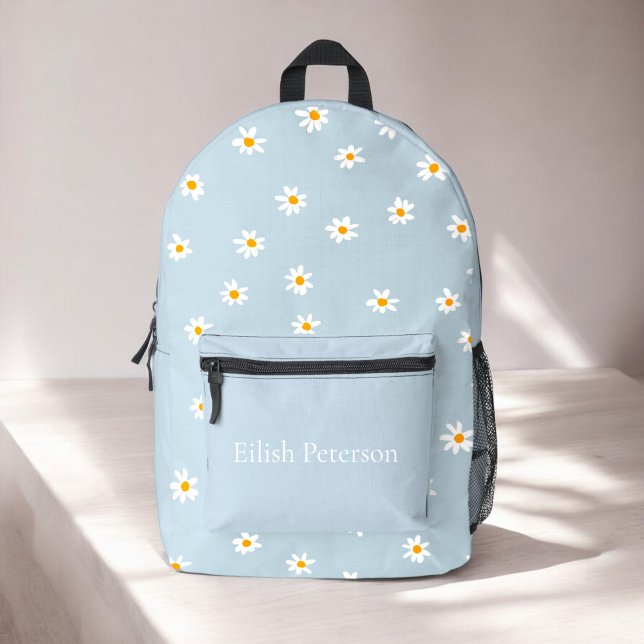 Personalised girly blue daisy modern kids   printed backpack (personalized blue daisy school bag )