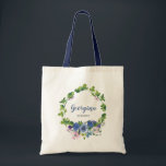 Personalised Girly Blue Floral Watercolor Wedding Tote Bag<br><div class="desc">A sweet and girly tote bag featuring a botanical wreath with blue,  purple,  violet and pink flowers.</div>