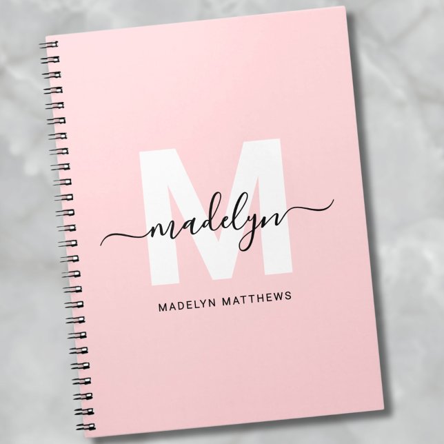 Personalised Girly Blush Pink Monogram Notebook (Girly Blush Pink Monogram notebook)