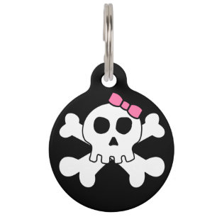 Personalised Girly Bow Skull Crossbones Pet Tag