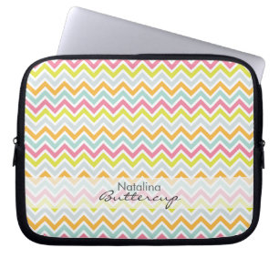 Personalised Girly Chevron Rainbow Modern Laptop Sleeve