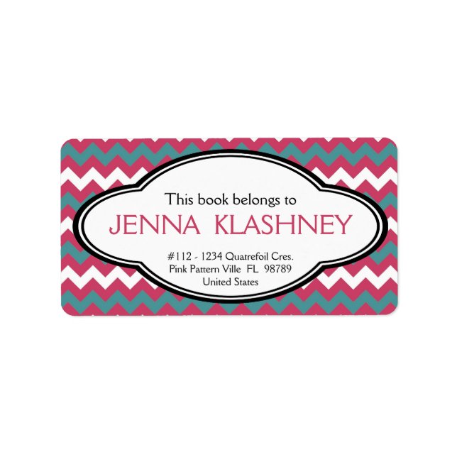 Personalised Girly Chevron Zig Zag Bookplate Label (Front)