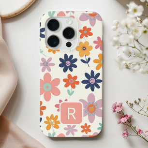 Personalised Girly Colourful Flowers Pattern iPhone 15 Pro Case