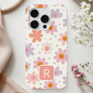 Personalised Girly Colourful Flowers Pattern iPhone 15 Pro Case