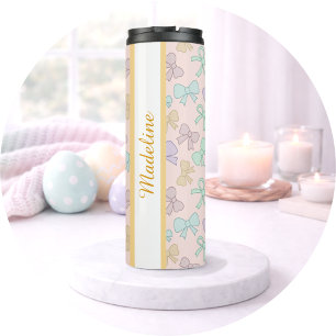 Personalised Girly Cute Bow Name Pastel Thermal Tumbler