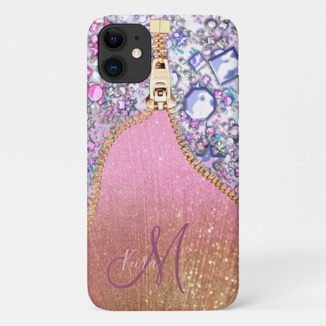 Personalised Girly Gold Glitter Monogrammed Rose Case-Mate iPhone Case (Back)