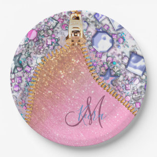 Personalised Girly Gold Glitter Monogrammed Rose Paper Plate