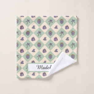 Personalised Girly Green Academy Chequered Wash Cloth