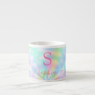 Personalised Girly Holographic Iridescent Rainbow Espresso Cup