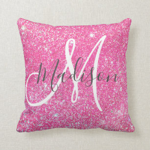 Personalised Girly Hot Pink Glitter Sparkle Name Cushion