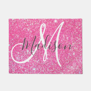 Personalised Girly Hot Pink Glitter Sparkle Name Doormat