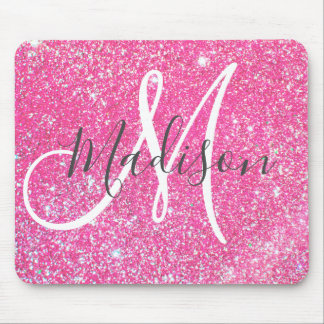 Personalised Girly Hot Pink Glitter Sparkle Name Mouse Pad
