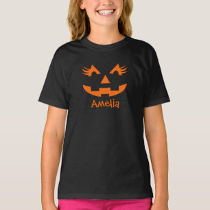 Personalised Girly Jack O Lantern Halloween T-Shirt