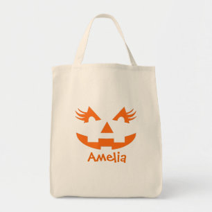 Personalised Girly Jack O Lantern Halloween Tote Bag