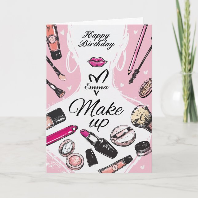 Personalised Girly Makeup Birthday Card (Front)