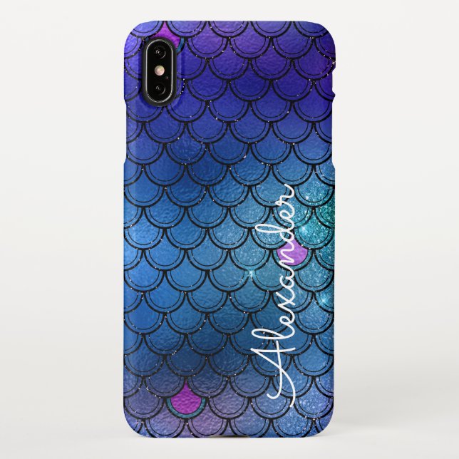 Personalised Girly Mermaid Scales Named Girls iPhone Case (Back)