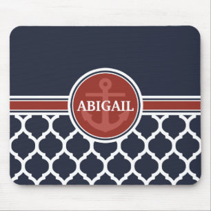 Personalised Girly Nautical Anchor Template Mouse Pad