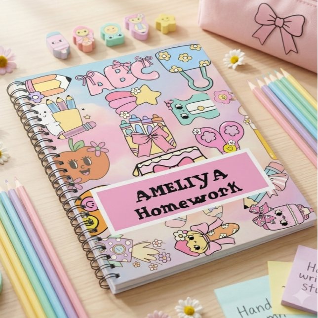 Personalised Girly Pastel ABC Icons Back to School Notebook (Creator Uploaded)