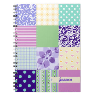 Personalised Girly Pattern Squares Vector Quilt Spiral Notebook
