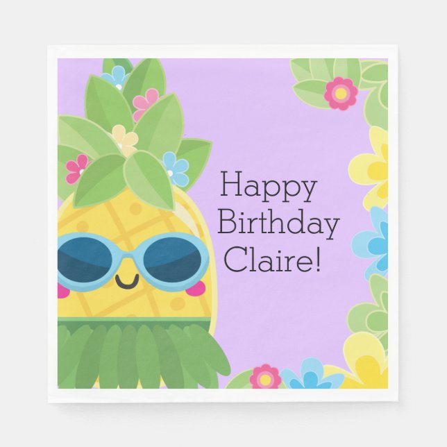 Personalised Girly Pineapple Tropical Birthday  Napkin (Front)