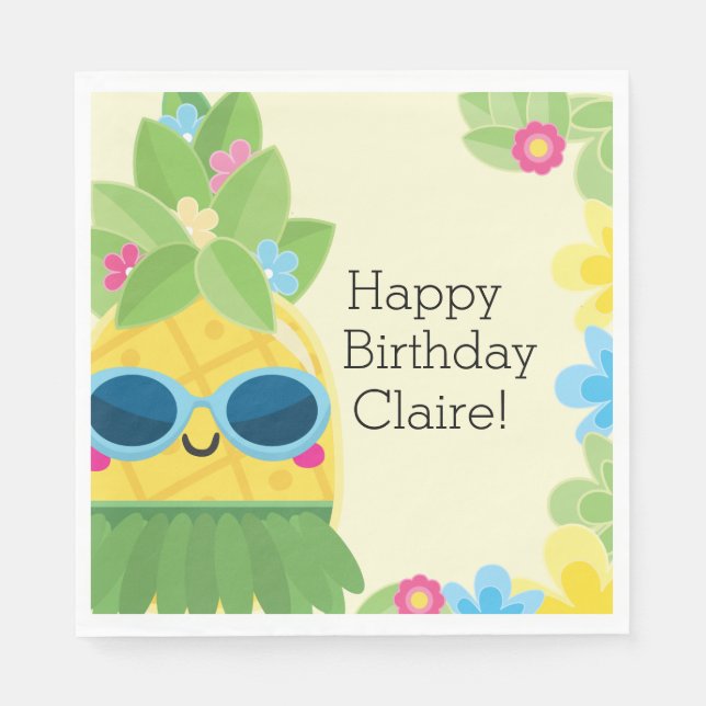 Personalised Girly Pineapple Tropical Birthday  Napkin (Front)
