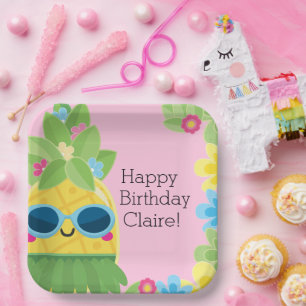 Personalised Girly Pineapple Tropical Birthday  Paper Plate