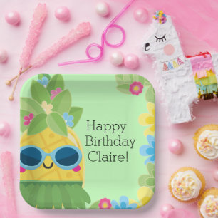 Personalised Girly Pineapple Tropical Birthday Paper Plate