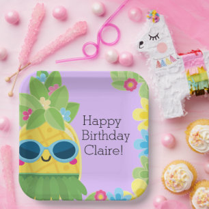 Personalised Girly Pineapple Tropical Birthday Paper Plate