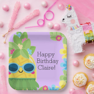 Personalised Girly Pineapple Tropical Birthday  Paper Plate