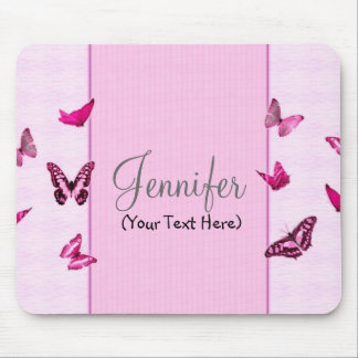 Personalised Girly Pink Butterflies Mouse Pad