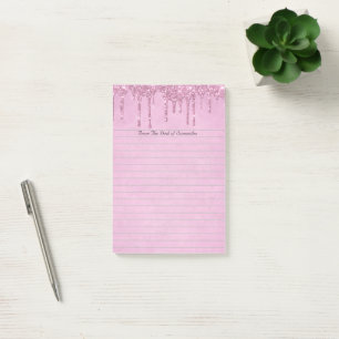 Personalised Girly Pink Dripping Glitter Lined  Post-it Notes
