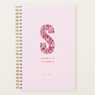 Personalised Girly Pink Floral Monogram Planner
