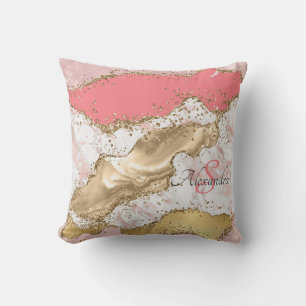 Personalised Girly Pink Glitter Agate Monogrammed Cushion