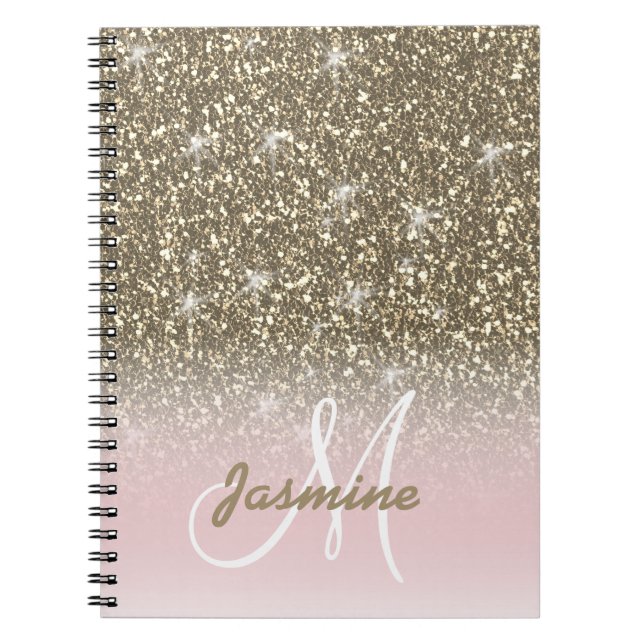 Personalised Girly Pink Gold Glitter Sparkles Name Notebook (Front)