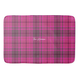 Personalised girly pink purplepreppy plaid tartan bath mat