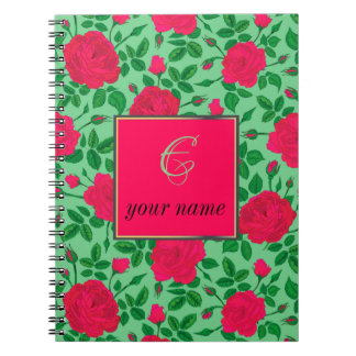 personalised girly pink roses and buds pattern notebook