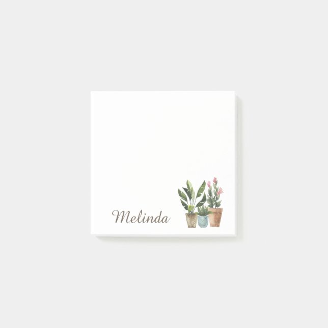 Personalised Girly Potted Plants Post-it Notes (Front)