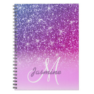 Personalised Girly Purple Glitter Sparkles Name Notebook