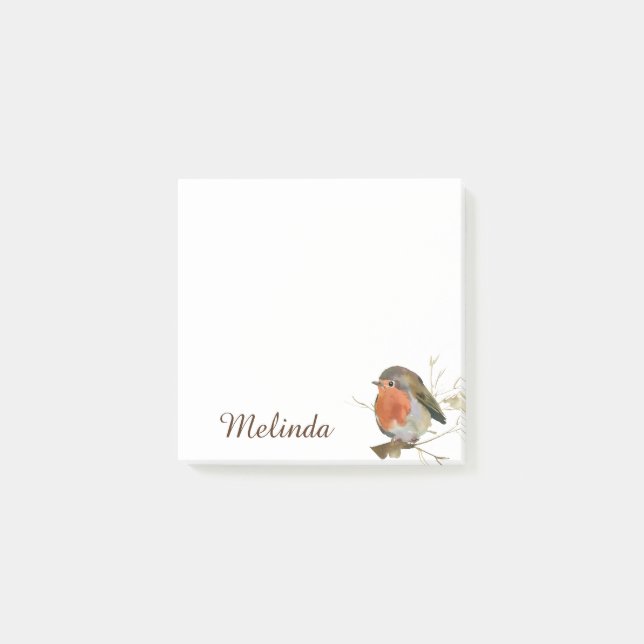 Personalised Girly Robin Bird Post-it Notes (Front)