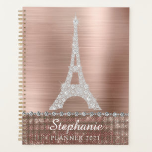 Personalised Girly Rose Gold Diamond Sparkle Paris Planner